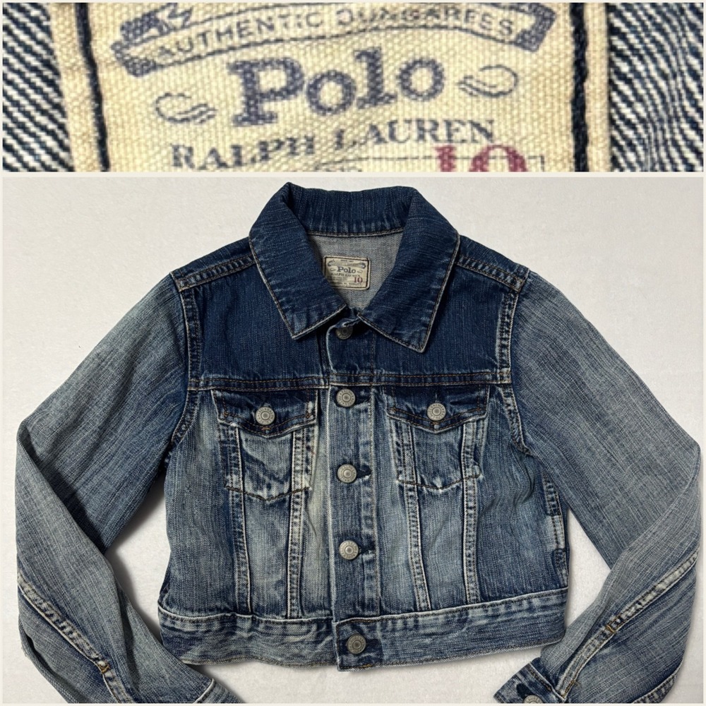 Polo Ralph Lauren Kids Sz 10 Denim Jacket Blue Distressed Trucker Style
